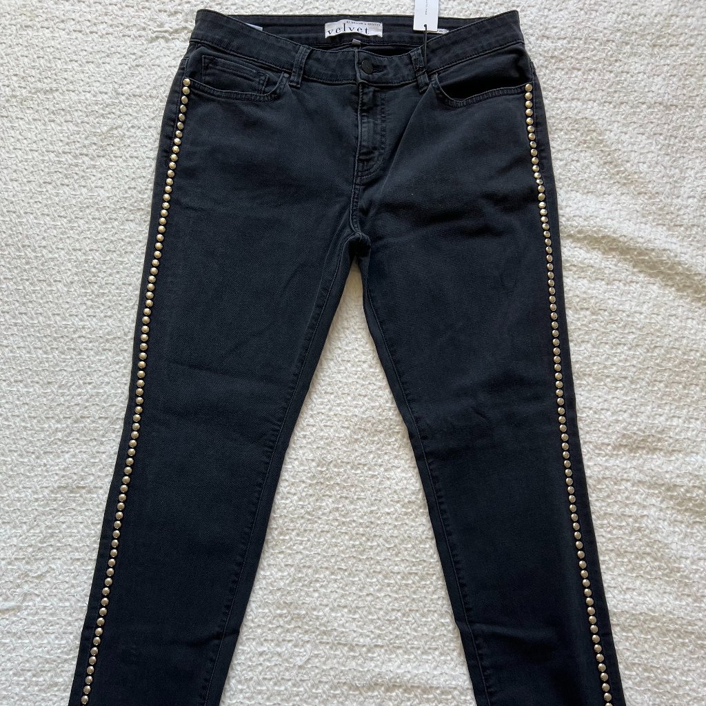 Velvet Studded Black Jeans - Size 29